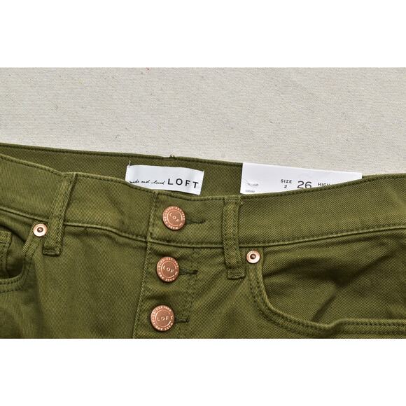 NEW LOFT Women's High Waist Skinny Ankle Jeans Size 26/2 Green Exposed Buttons - Picture 5 of 8